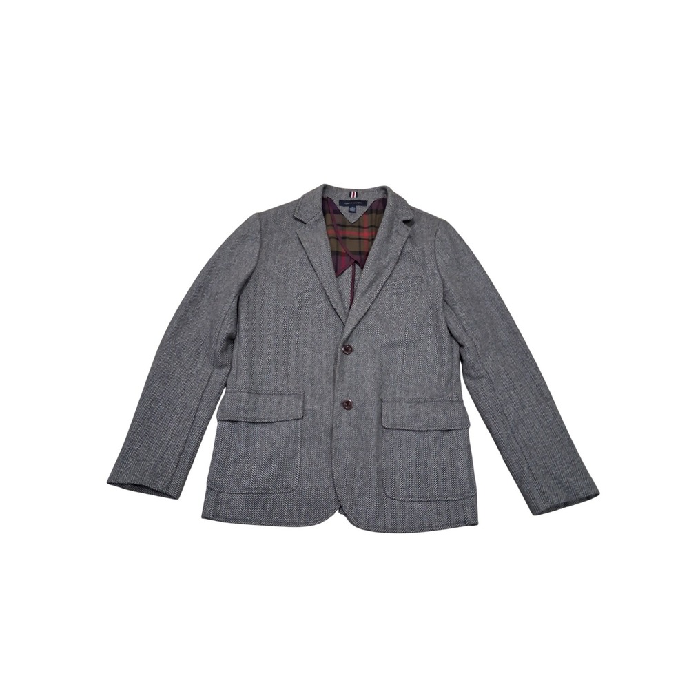 Tommy Hilfiger Mens Grey Herringbone Blazer Sport Coat Size M Plaid Lining